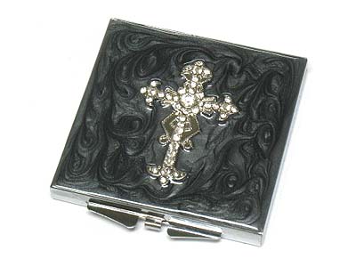 Crystal cross top square compact mirror - two side mirror 