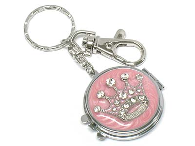 Crystal stone crown compact mirror key chain