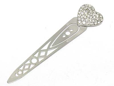 Metal crystal deco heart bookmark