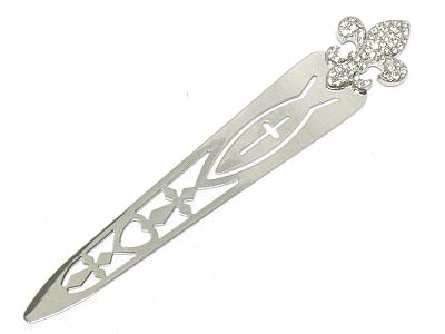 Metal crystal deco fleur de lis bookmark