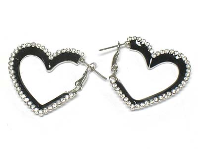 Crystal side deco and enamel cover heart earring