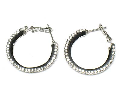 Crystal side deco and enamel cover round hoop earring - hoops