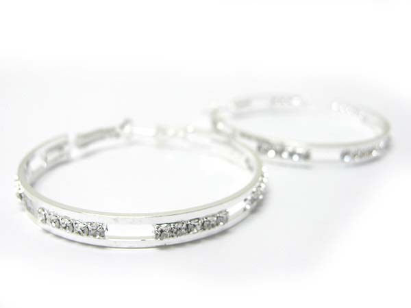 50 mm crystal stud metal hoop earring - hoops