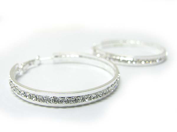 50 mm crystal stud metal hoop earring - hoops