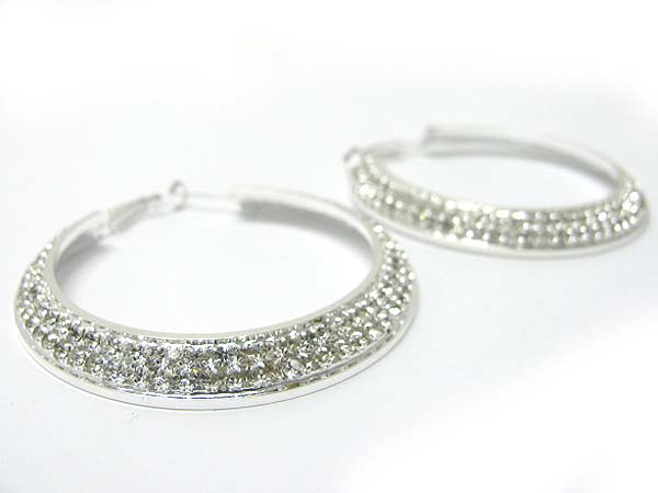 60 mm double line crystal flat hoop earring - hoops