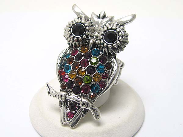 Crystal stud owl stretch ring