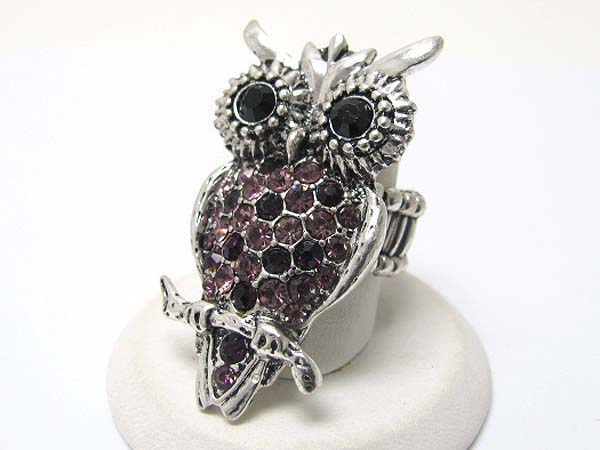 Crystal stud owl stretch ring