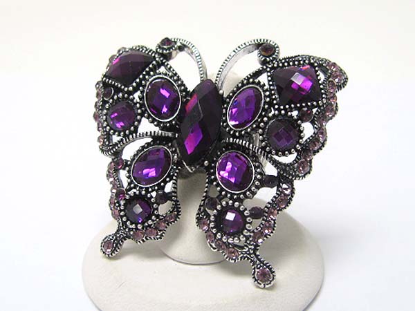 Crystal stud butterfly stretch ring