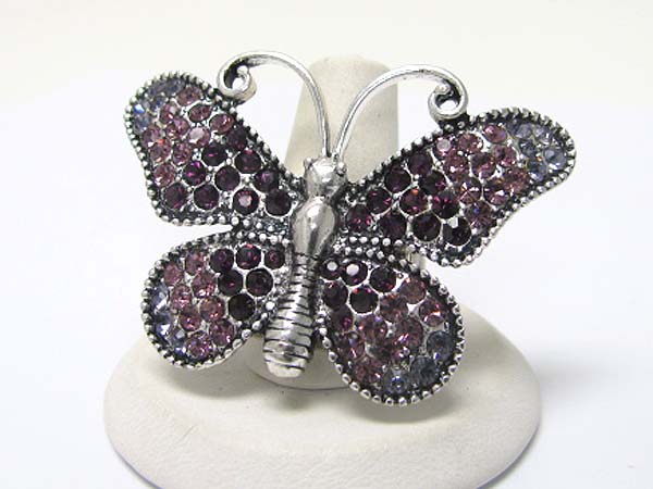 Crystal stud butterfly stretch ring