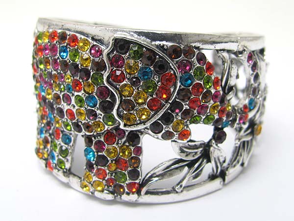 Crystal stud elephant deco metal stretch bracelet