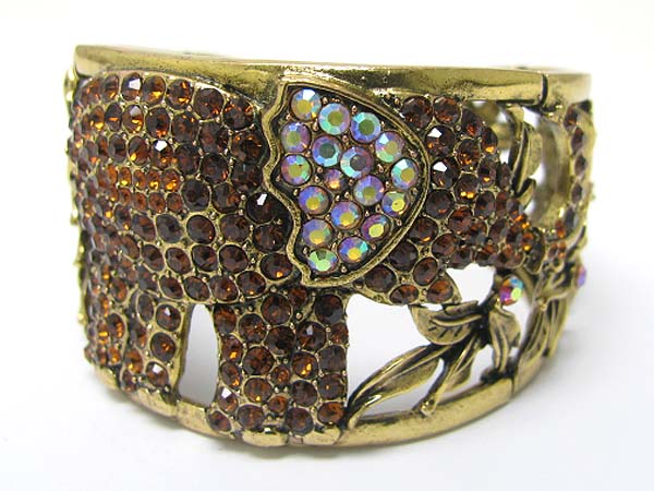 Crystal stud elephant deco metal stretch bracelet