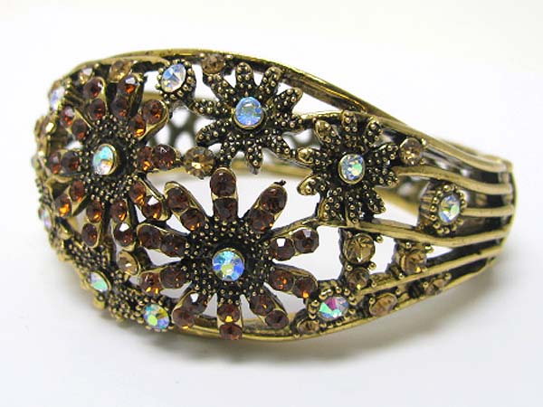 Crystal stud metal flower deco hinge bangle