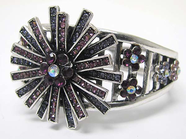 Crystal stud metal flower deco hinge bangle