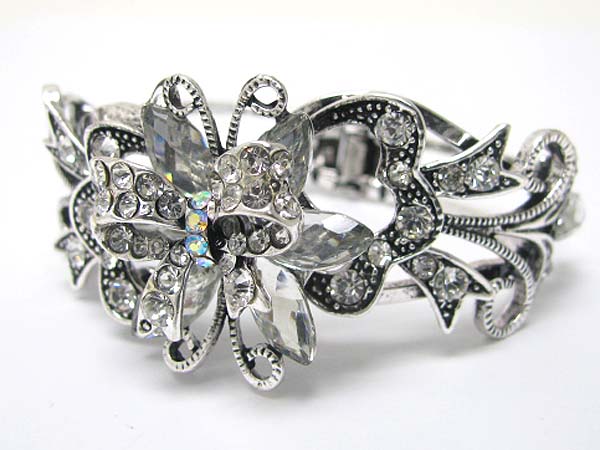 Crystal stud metal ribbon deco hinge bangle