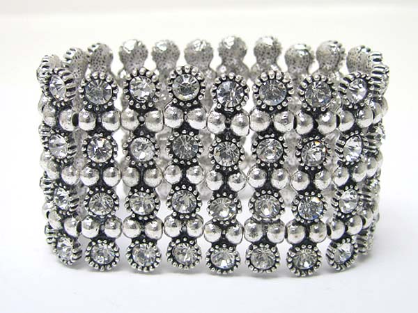 Multi line crystal stud metal stretch bracelet