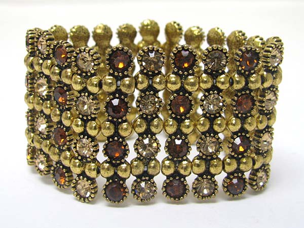 Multi line crystal stud metal stretch bracelet