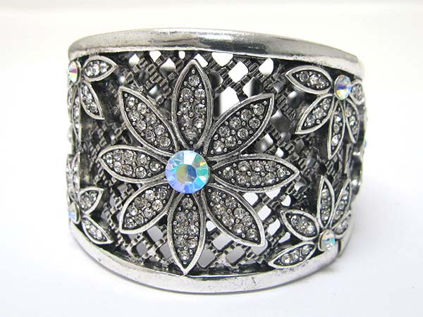 Crystal stud metal flower deco hinge bangle