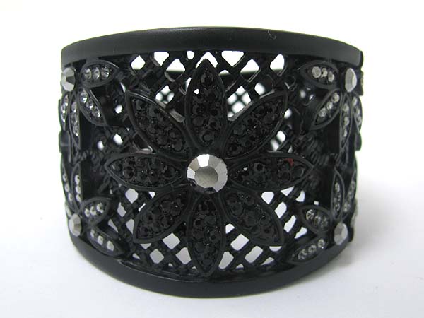 Crystal stud metal flower deco hinge bangle