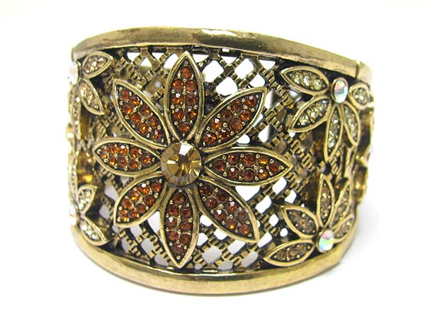 Crystal stud metal flower deco hinge bangle