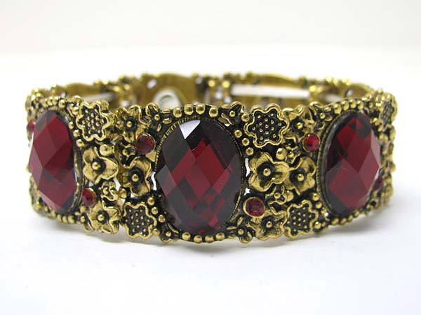 Crystal and acryl stone deco metal stretch bracelet