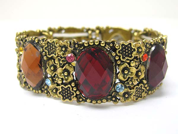 Crystal and acryl stone deco metal stretch bracelet