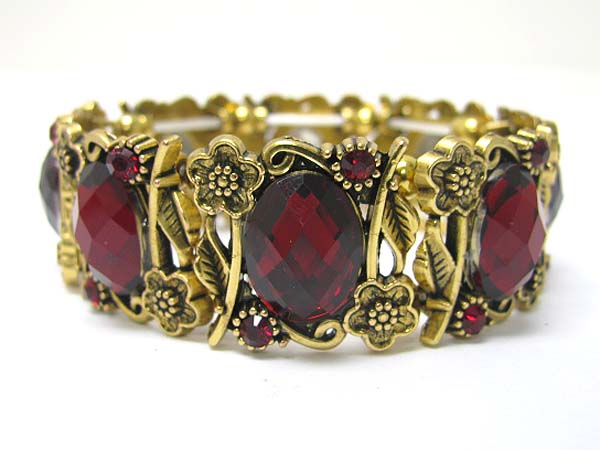 Crystal and acryl stone deco metal stretch bracelet