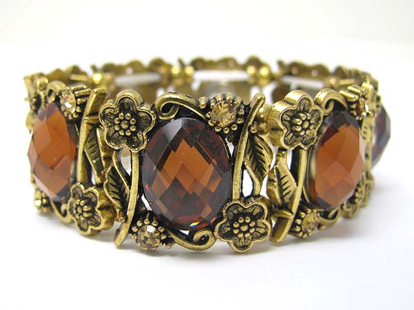 Crystal and acryl stone deco metal stretch bracelet