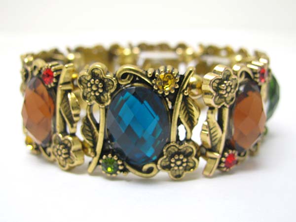 Crystal and acryl stone deco metal stretch bracelet