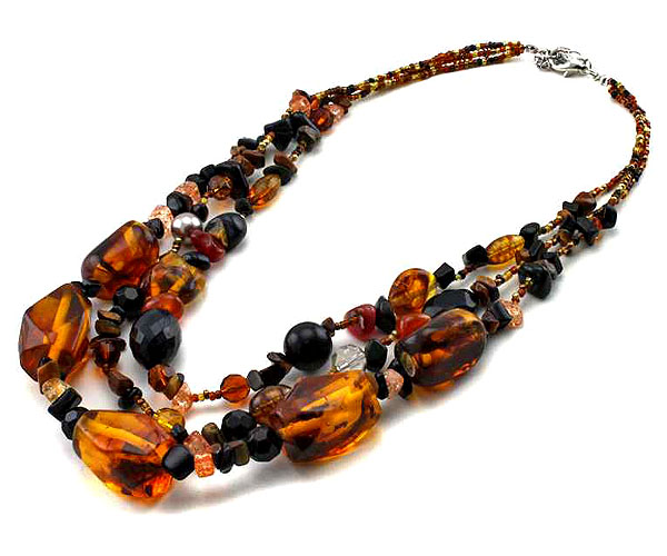 Multi layer animal pattern beads link long necklace earring set