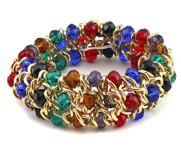 Facet crystal beads link stretch bracelet