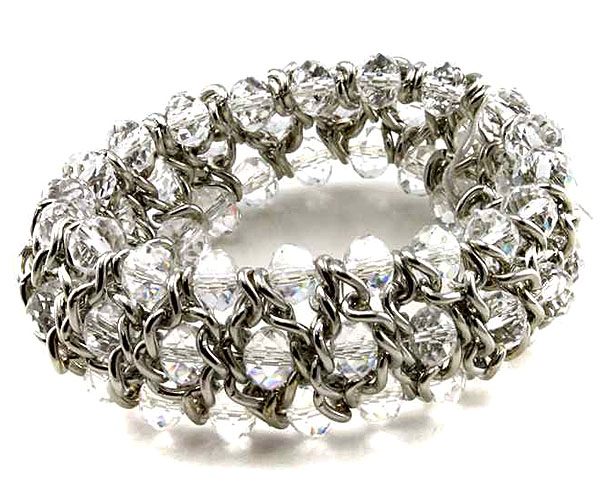 Facet crystal beads link stretch bracelet