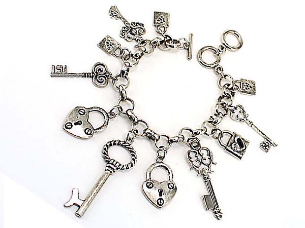 Multi key and lock charm bracelet