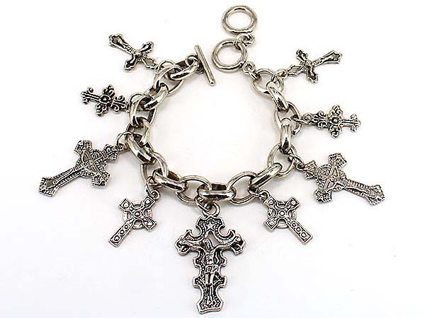 Multi metal casting cross charm bracelet