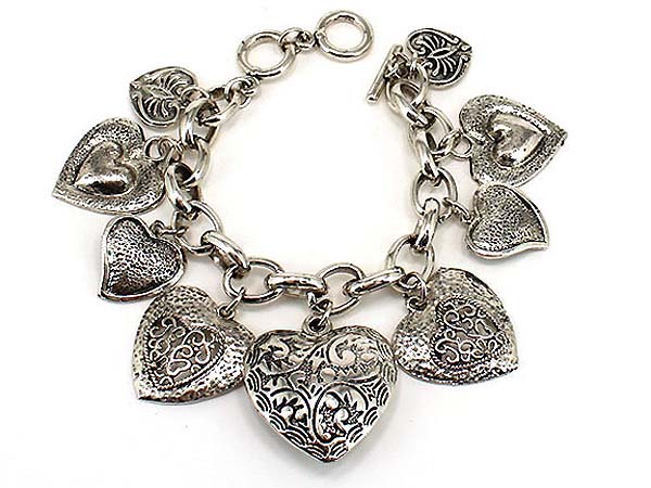 Multi metal casting heart charm bracelet