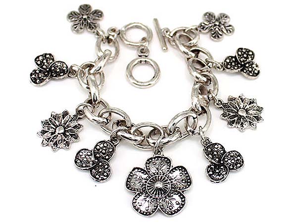 Multi metal casting flower charm bracelet