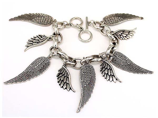 Multi metal casting angel wing charm bracelet