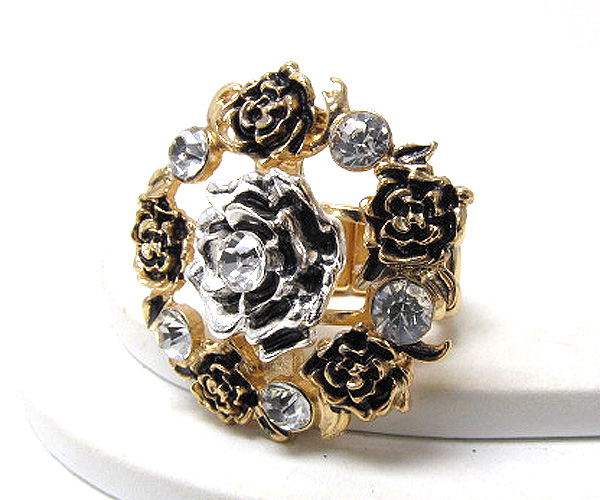 Multi crystal and multi size  flowers stretch ring