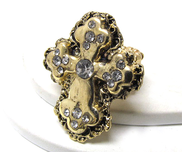 Metal fashion crystal cross stretch ring