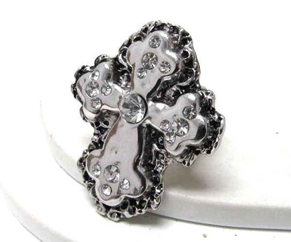 Metal fashion crystal cross stretch ring