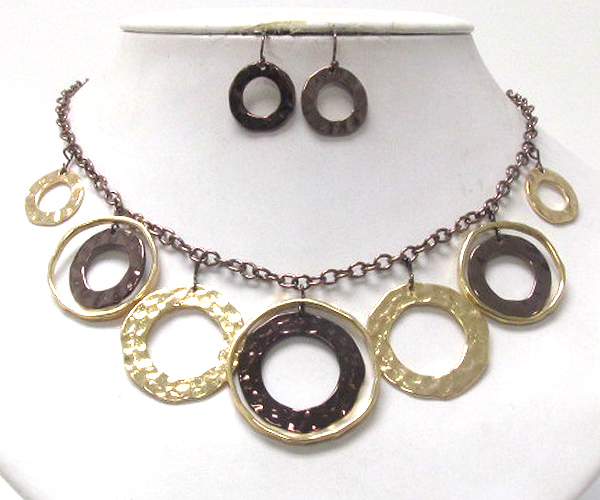 Hammered multi donut dangle necklace earring set