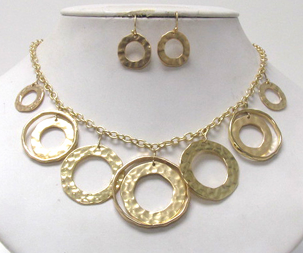 Hammered multi donut dangle necklace earring set