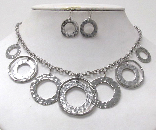 Hammered multi donut dangle necklace earring set