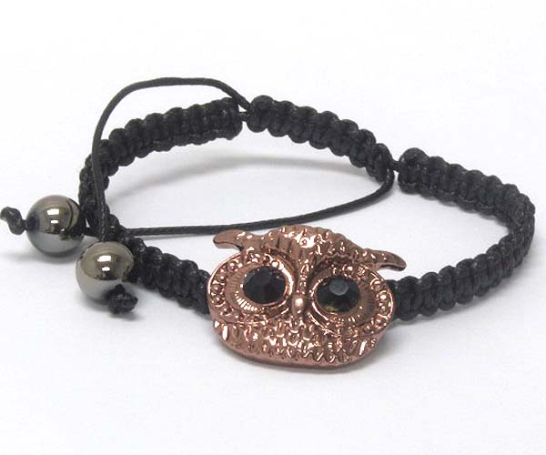 Crystal eyed owl and braided cord chain friendship bracelet