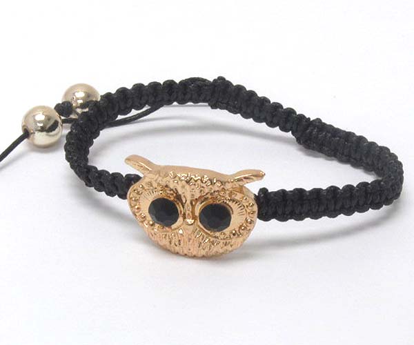 Crystal eyed owl and braided cord chain friendship bracelet