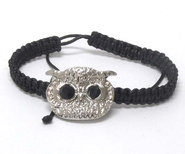 Crystal eyed owl and braided cord chain friendship bracelet