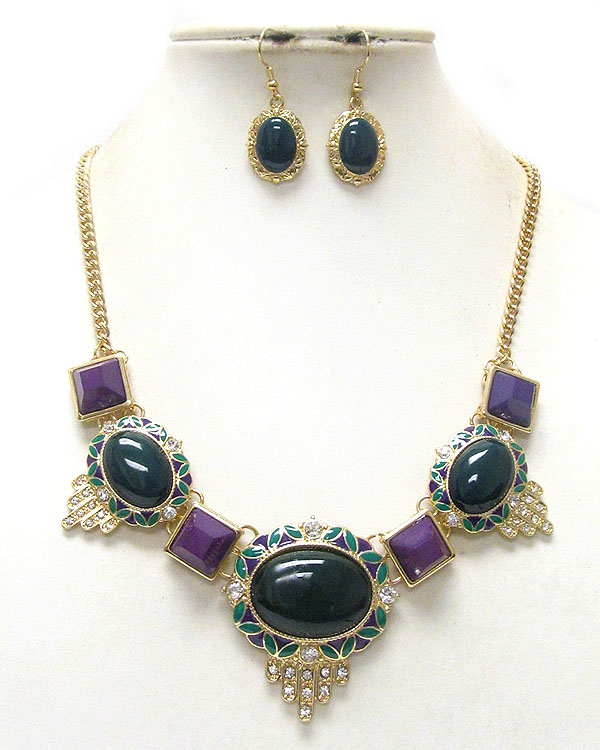 Crystal and puffy acrylic stone deco cocktail necklace earring set - shourouk inspired