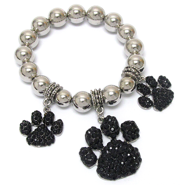 Crystal deco triple paw print carm stretch bracelet