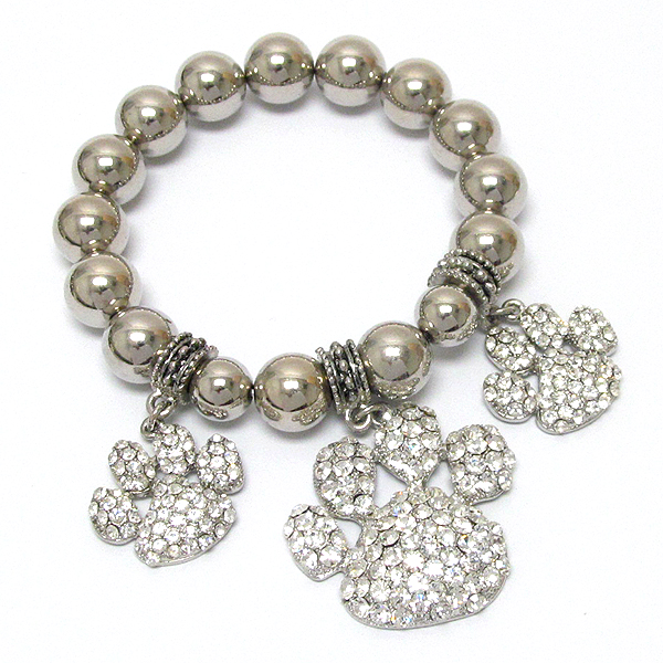 Crystal deco triple paw print carm stretch bracelet