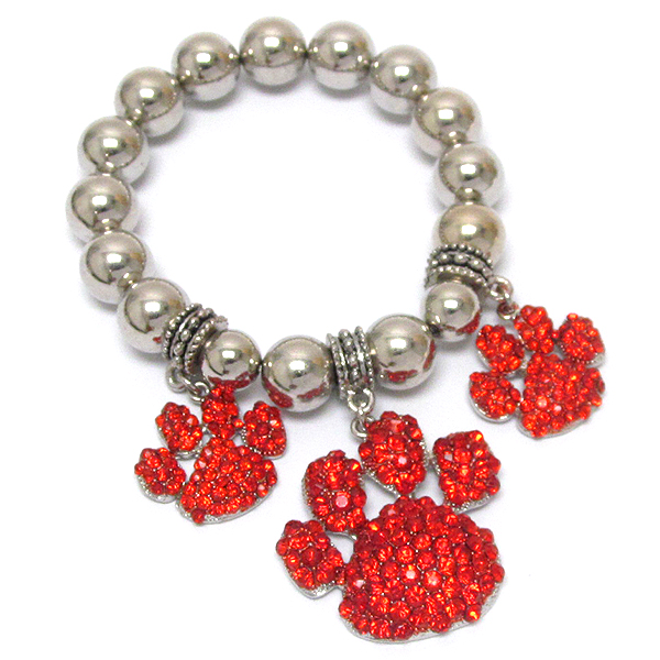 Crystal deco triple paw print carm stretch bracelet