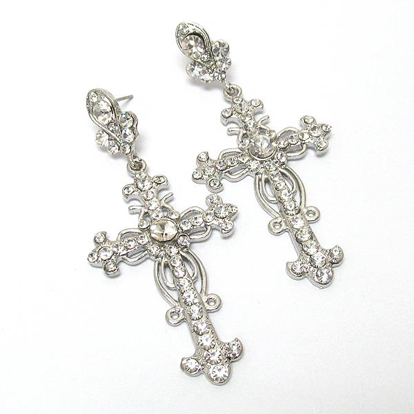 Crystal cross earring